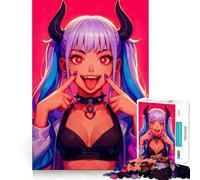 Rompecabezas de 1000 Piezas de una Chica Diablo de Anime con Cuernos para Adultos Juego de Memoria Cerebral Encaje Huecos Actividad Relajante para un Descanso Mental (38x52cm)