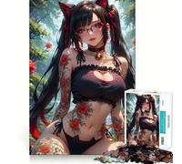 Rompecabezas de 1000 Piezas de una Chica Gato Anime con Tatuajes Juguete Creativo con Cierre Seguro,sin Piezas Sueltas Actividad para Compartir en Familia (38x26cm)