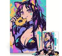 Rompecabezas de 1000 Piezas de una Chica Gato de Anime Comiendo una rosquilla para Adultos Juego Divertido y fácil de armar Actividad Nocturna Familiar y Divertida (50x75cm)