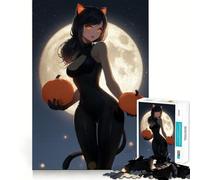 Rompecabezas de 1000 Piezas de una Chica Gato de Anime con Calabazas para Adultos Juego de Habilidad Mental Corte láser para un Ajuste Actividad gratificante para días lluviosos (38x52cm)