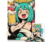 Rompecabezas de 1000 Piezas de una Chica Gato de Anime con Cerveza para Adolescentes Juego Divertido y fácil de Usar Sin Huecos Actividad Nocturna Familiar para divertirse (38x52cm)