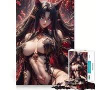 Rompecabezas de 1000 Piezas de una Chica Gato de Anime con Flores Rojas para Adultos Juego Divertido y fácil de armar Actividad Nocturna Familiar y Divertida (50x75cm)