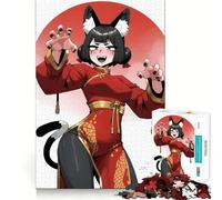 Rompecabezas de 1000 Piezas de una Chica Gato de Anime con Vestido Rojo Juego de Habilidad Mental Ajuste Estable,sin Piezas Que se muevan Un pasatiempo Divertido para Fines de Semana Largos (50x75cm)