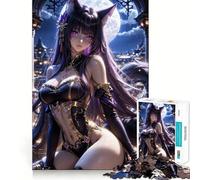 Rompecabezas de 1000 Piezas de una Chica Gato de Anime en la Ciudad Nocturna para Adolescentes Juego Divertido y fácil de Usar Sin Huecos Actividad Nocturna Familiar (38x26cm)