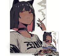 Rompecabezas de 1000 Piezas de una Chica Gato de Anime fumando para Adolescentes Actividad de Ocio Que estimula el Pensamiento Claro Encaje Firme Regalo Ideal (50x75cm)