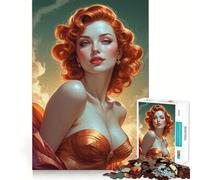 Rompecabezas de 1000 Piezas de una Chica Pelirroja Pin-up con Vestido Dorado para Adolescentes Juguete Intelectual para Relajarse mentalmente Corte de Calidad Regalo Ideal para Las Fiestas (38x26cm)