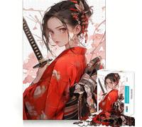 Rompecabezas de 1000 piezas de una chica samurái con kimono y katana para adolescentes Juguete para desarrollar la lógica y la capacidad de relajación Bordes suaves Regalo de primera calidad (38x52cm)