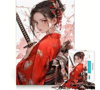 Rompecabezas de 1000 Piezas de una Chica samurái con Kimono y Katana para Adultos Juguete Inteligente y Divertido Bordes Lisos Decoración de Pared (50x75cm)