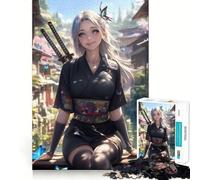 Rompecabezas de 1000 Piezas de una Chica samurái en Kimono para Adultos Ideal para estimular la Memoria, Relajarse y Jugar con Rompecabezas Corte Suave Regalo de cumpleaños (50x75cm)