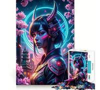 Rompecabezas de 1000 Piezas de una Chica samurái Japonesa neón para Adolescentes Rompecabezas Mental para aliviar la tensión Arte de ensamblaje Regalo Premium (50x75cm)