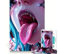 Rompecabezas de 1000 Piezas de una Chica Vampiro con la Lengua Fuera para Adolescentes Juego Divertido y fácil de Usar Sin Huecos Actividad Nocturna para Toda la Familia (38x26cm)