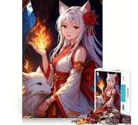 Rompecabezas de 1000 Piezas de una Chica Zorro con Fuego y Zorro para Adultos Diversión para Entrenar la Mente Piezas sin Rebabas y de Corte Limpio Actividad para Compartir con los niños (50x75cm)