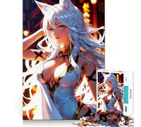 Rompecabezas de 1000 piezas de una chica zorro de anime con cabello blanco para adultos Divertido juego de entrenamiento mental Piezas sin rebabas y de corte limpio Actividad para compartir en familia
