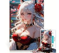 Rompecabezas de 1000 Piezas de una Chica Zorro de Anime con Detalles Rojos para Adolescentes Diversión,conexión Limpia y sin interrupciones Actividad grupal Relajante para Interiores (38x26cm)