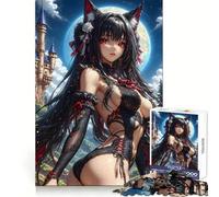 Rompecabezas de 1000 Piezas de una Chica Zorro de Anime con Encaje Negro para Adultos Pensamiento estratégico Momentos de Ocio agradables Diseño Limpio Regalo de Invierno (38x26cm)
