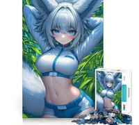 Rompecabezas de 1000 Piezas de una Chica Zorro de Anime en Blanco y Azul para Adolescentes Juego Divertido con Encaje, Huecos Actividad Nocturna para Toda la Familia (38x26cm)