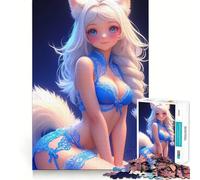 Rompecabezas de 1000 Piezas de una Chica Zorro de Anime en lencería Azul para Adolescentes Juego de Memoria Mental Cierre Seguro sin Piezas Sueltas Ideal para Viajar Juego para ejercitar