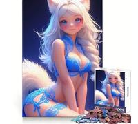 Rompecabezas de 1000 Piezas de una Chica Zorro de Anime en lencería Azul para Adultos Rompecabezas Que estimula la agudeza Mental Proporciona un Entretenimiento Tranquilo y Ofrece Bordes Suaves