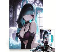 Rompecabezas de 1000 Piezas de una Chica Zorro de Anime en un Entorno gótico Juguete de construcción Focus Building Ensamblaje Firme y Seguro Juguete de Entretenimiento Durante Las Vacaciones