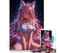 Rompecabezas de 1000 Piezas de una Chica Zorro de Anime Rosa para Adolescentes Juego de Rompecabezas para desarrollar la Mente Tranquila Borde de Calidad (50x75cm)