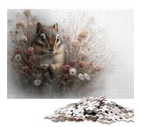 Rompecabezas de 1000 Piezas de una Encantadora Ardilla Entre Flores Silvestres para Adultos. Juego Educativo de Madera para Adolescentes (75 x 50 cm).