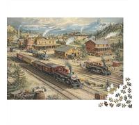 Rompecabezas de 1000 Piezas de una estación de Tren Antigua. Ciudad con Tren de Vapor Antiguo. para Adultos de 12 años en adelante. Juego Educativo. Hermoso desafío Decorativo. 52 x 38 cm