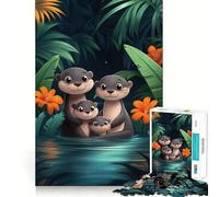 Rompecabezas de 1000 Piezas de una Familia de nutrias en la Jungla para Adolescentes Juego Inteligente de Rompecabezas Tiempo de Aprendizaje Imagen para armar Un Regalo Encantador (38x52cm)