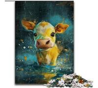 Rompecabezas de 1000 Piezas de una Linda Vaquita Amarilla para Adolescentes, un Juego desafiante y Familiar para Padres e Hijos (50x75cm)