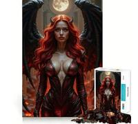 Rompecabezas de 1000 Piezas de una Mujer diabólica Pelirroja con alas para Adolescentes, Juguete de lógica Fuerte para Toda la Familia, Borde Transparente, Sorpresa cálida (38x52cm)