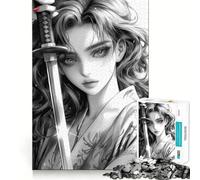 Rompecabezas de 1000 Piezas de una Mujer samurái con Katana para Adolescentes Juguete para ejercitar la Mente, Juego Relajante, Corte Premium, (38x52cm)