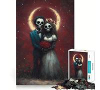Rompecabezas de 1000 Piezas de una Pareja de Esqueletos en una Boda con Rosas Rojas para Adultos Juguete de lógica Pura, Divertido y Relajante Corte preciso Regalo increíble 50x75cm