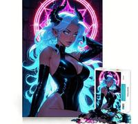 Rompecabezas de 1000 Piezas de una Sexy Chica Diablo de Anime neón para Adultos Juguete para ejercitar la Mente Diversión compartida Arte de Corte preciso Exhibición 38x52cm