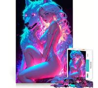 Rompecabezas de 1000 Piezas de una Sexy Mujer Lobo neón para Adultos Mejora la Memoria Alegría Familiar Diseño para armar Elige tu Deseo de Papá Noel 50x75cm