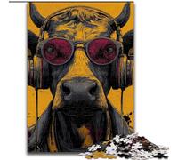 Rompecabezas de 1000 Piezas de una Vaca Escuchando música para Adolescentes, Ideal para Decorar tu Escritorio (26x38cm)