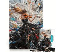 Rompecabezas de 1000 Piezas de una Violinista con Vestido Negro para Adultos Juego de Habilidad Mental Corte láser para un Ajuste Actividad gratificante para días lluviosos (50x75cm)