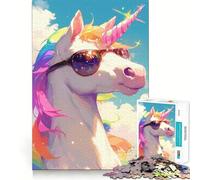 Rompecabezas de 1000 Piezas de Unicornio arcoíris con Gafas de Sol para Adultos y Adolescentes Juguete de lógica sólida, silencioso y Divertido Corte de precisión Pide el Deseo de Papá Noel (50x75cm)