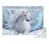 Rompecabezas de 1000 Piezas de Unicornio Blanco Alado con alas de Nieve para Adultos, Juego Educativo, decoración del hogar, desafío, Alta dificultad, Regalos de cumpleaños, 38x26cm/1000 Piezas
