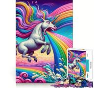 Rompecabezas de 1000 Piezas de Unicornio vomitando arcoíris para Adultos Juego de Habilidad Mental Corte láser para un Ajuste Actividad gratificante para días lluviosos (50x75cm)