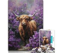 Rompecabezas de 1000 Piezas de Vaca de Las Tierras Altas Lavanda para Adolescentes 1000 Piezas Juguetes educativos Juegos para aliviar el estrés interacción Entre Padres e Hijos 50x75cm