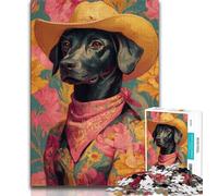Rompecabezas de 1000 Piezas de Vaquera y Perro Entre Flores Silvestres para Adolescentes, Ideal para aliviar el estrés, fomentar el Amor en Pareja, 50x75cm