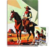Rompecabezas de 1000 Piezas de Vaquero a Caballo en un Paisaje del Oeste para Adultos, Actividad cognitiva de Aprendizaje lúdico, sorpresas alegres, tamaño 50x75cm