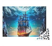 Rompecabezas de 1000 Piezas de Velero | para Adultos y Adolescentes Barco Brillando Bajo un Cielo Nublado Nocturno Rompecabezas Imposible y Difícil y Regalo 52x38cm/1000pcs