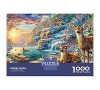 Rompecabezas de 1000 Piezas de Winter Wonderland con Ciervos Junto a la Cascada para Adultos, Juego Educativo, Hermosa decoración, desafío, Alta dificultad de cumpleaños, 38 x 26 cm