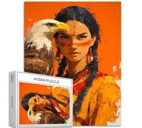 Rompecabezas de 1000 piezas de Woman and Eagle para adultos, pintura al óleo naranja, rompecabezas artístico, desafiante, juegos de actividades familiares, coloridos rompecabezas de manualidades para