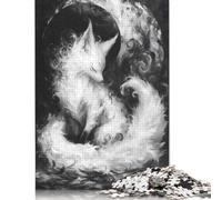 Rompecabezas de 1000 Piezas de Zorro Blanco bajo la Luna, Ideal para Adultos, Ideal para Relajarse, 1000 Piezas (38 x 26 cm)