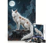 Rompecabezas de 1000 Piezas de Zorro Blanco con Marcas Místicas para Adolescentes Pensamiento Claro, interacción Suave, Encaje Firme, Bonito Regalo (50x75cm)
