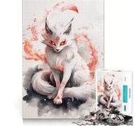 Rompecabezas de 1000 Piezas de Zorro Blanco con Ojos Rojos para Adolescentes Juego Divertido y fácil de armar Sin Huecos Actividad Nocturna para Toda la Familia (38x52cm)