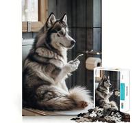 Rompecabezas de 1000 Piezas - Decoración de baño con diseño de Husky,Juguete para Entrenar el Pensamiento,Juego Divertido y fácil de Usar,Regalo de cumpleaños (38x52cm)
