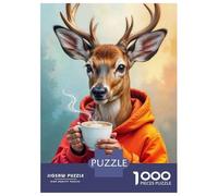 Rompecabezas De 1000 Piezas Deer Drinking Coffee Mug Rompecabezas para Adultos Juego Práctico Vacaciones En Casa Matar El Tiempo Cumpleaños 70x50cm/1000pcs