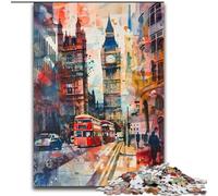 Rompecabezas de 1000 Piezas del Big Ben de Londres en Acuarela para Adultos y Adolescentes, Noches de Juegos, Juguete Colorido para Regalar en casa (50x75cm)